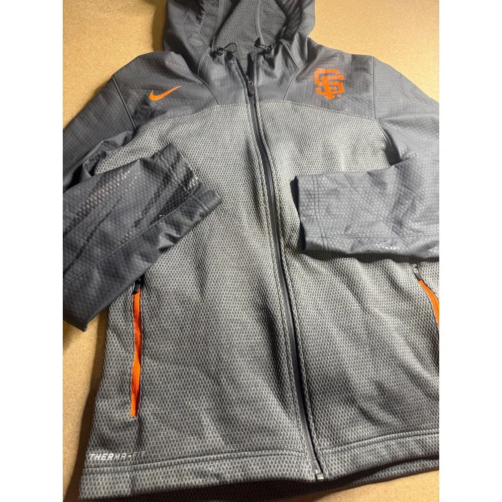 Nike San Francisco Giants Therma-FIT Full Zip Hoodie Gray Orange Mens Medium